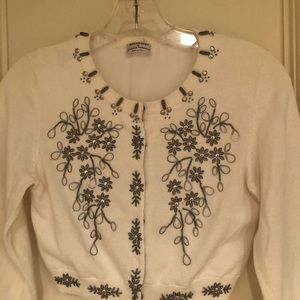 Philosophy White Embroidered Floral Cardigan Sweater